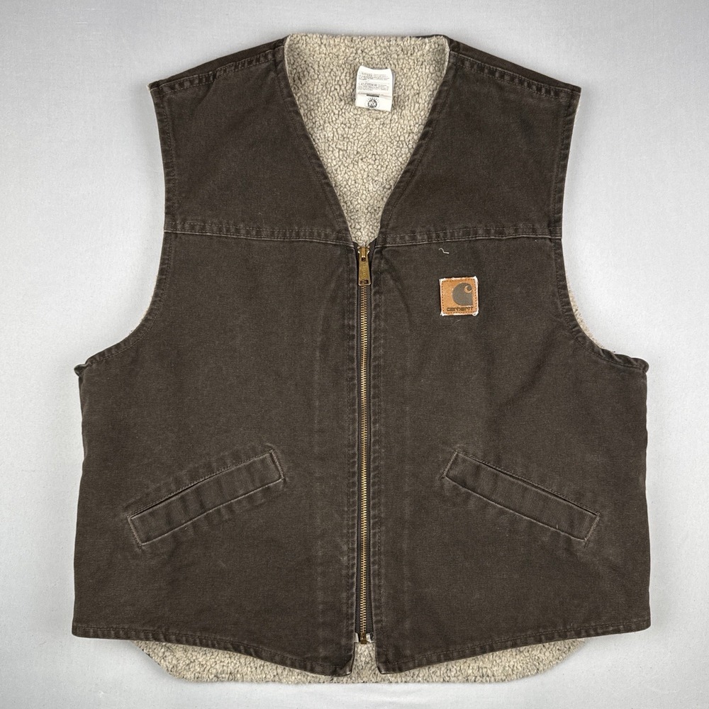 Vintage Carhartt V13 TMB Timber Brown Sherpa Lined Vest XL USA Union